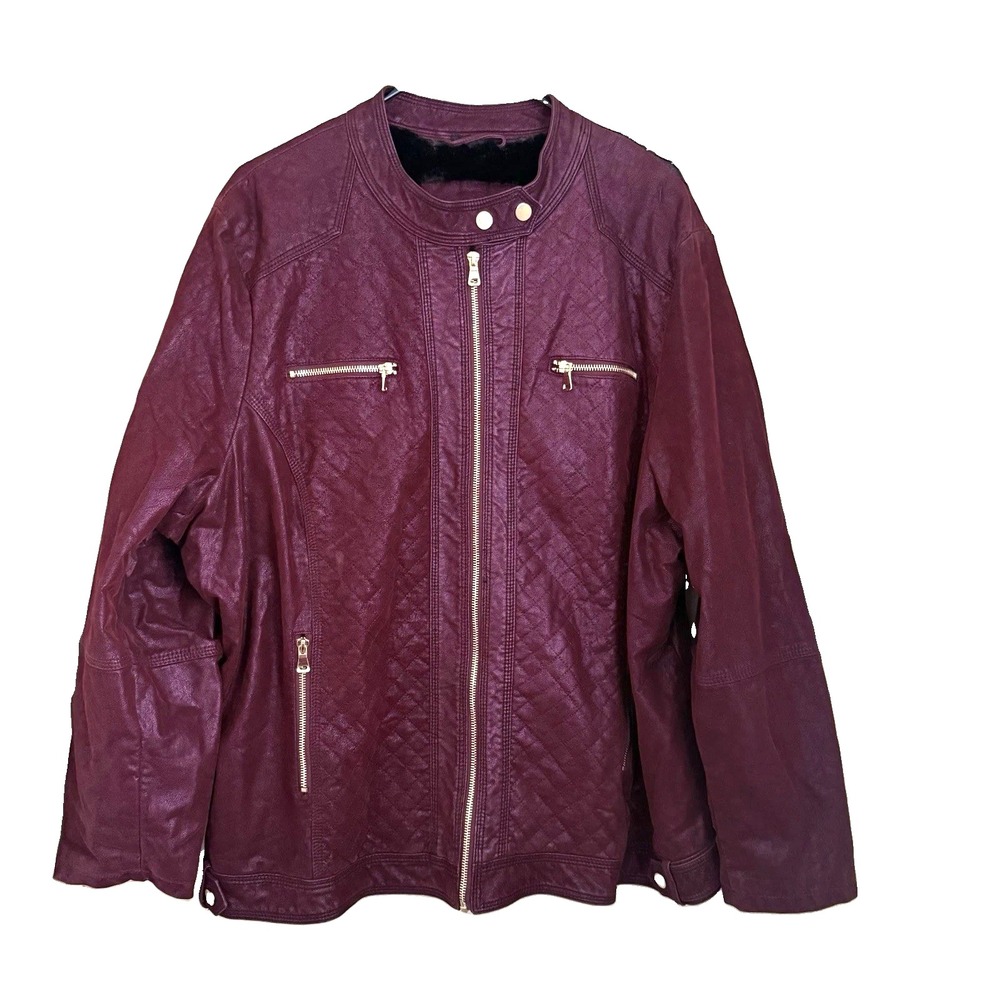 Kate & Mallory Burgundy Faux Leather Moto Jacket 3X Quilted Gold Zipper NWT FLAW